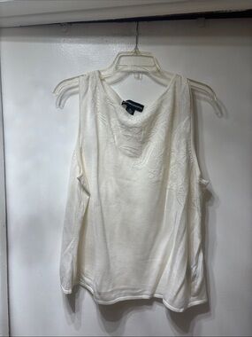 Norton McNaughton Ivory Sleeveless Knit Tank with Lace Detail